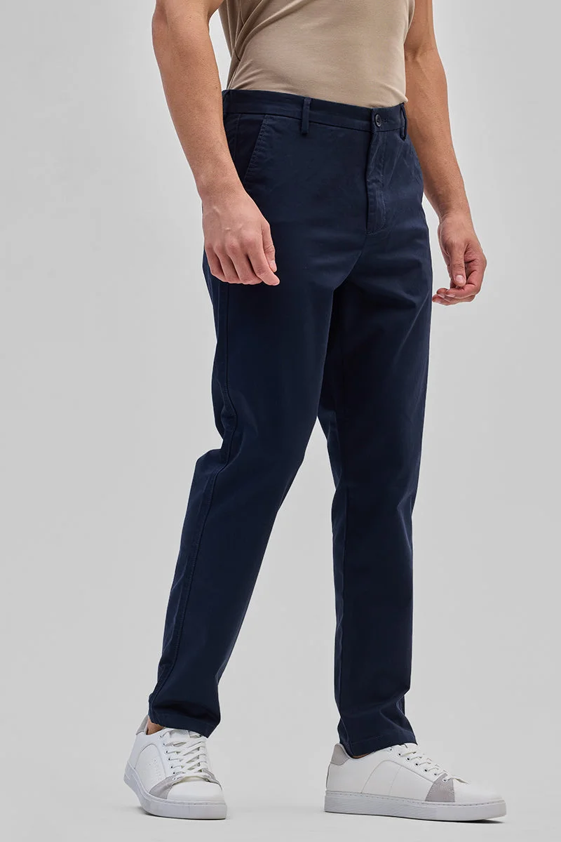 Snitch Navy Navy Slim Fit Trousers for Men | Best Price UAE